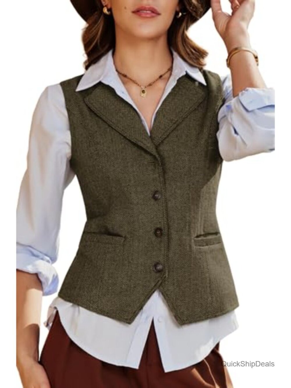 Women's Herringbone Tweed Waistcoat Business Casual Suit Vest
